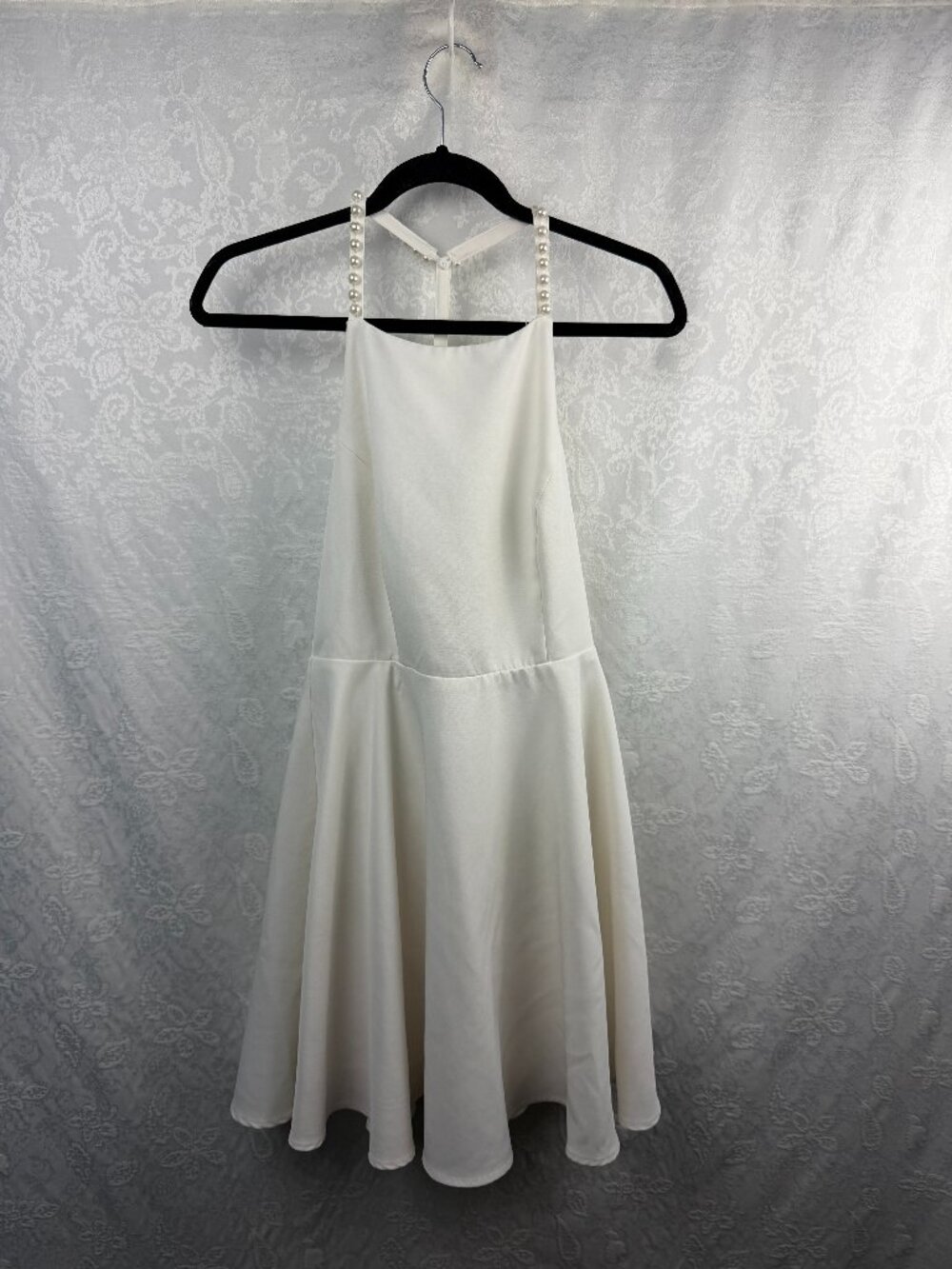 Lulus Women’s Medium White Pearl Strap Flare Dress Sleeveless A-Line